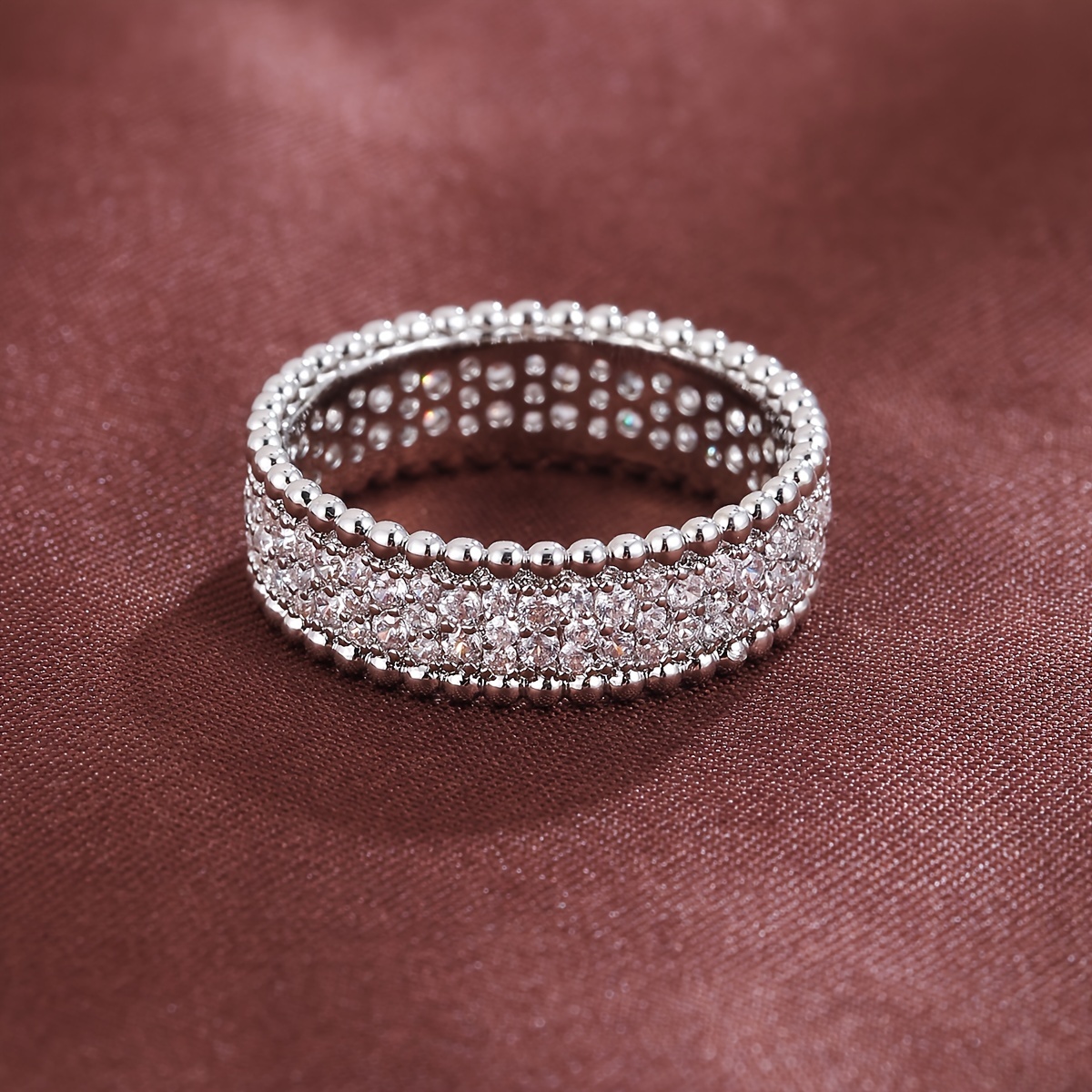 18K Golden Plated Wide Band Ring with Cubic Zirconia